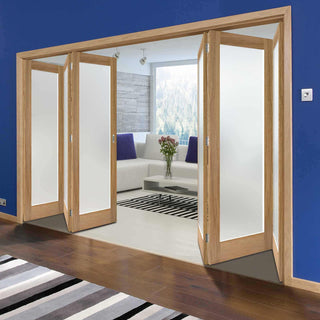 Image: Six Folding Doors & Frame Kit - Pattern 10 Oak 3+3 - Frosted Glass - Unfinished