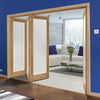 Four Folding Doors & Frame Kit - Pattern 10 Oak 3+1 - Frosted Glass - Unfinished