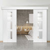 Double Sliding Door & Wall Track - Geo White Primed Doors - Clear Glass