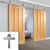 Double Sliding Door & Straight Stainles Steel Track - Idaho 3 Panel Oak Doors - Unfinished