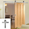 Single Sliding Door & Stainless Steel Barn Track - Idaho 3 Panel Oak Door - Unfinished