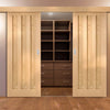 Double Sliding Door & Wall Track - Idaho 3 Panel Oak Doors - Unfinished