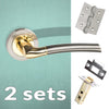 Two Pack Indiana Status Lever on Round Rose - Satin Nickel - Polished Brass Handle