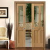 Rustic Oak Shaker 2 Panel 2 Pane Double Evokit Pocket Doors - Prefinished - Clear Glass