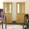 Bury American White Oak Veneer Quad Telescopic Pocket Doors - Clear Bevelled Glass - Prefinished