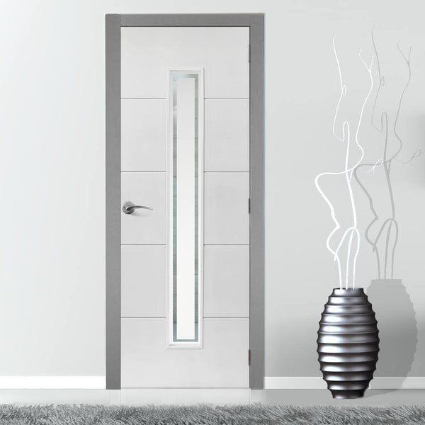 J B Kind White Contemporary Dominion Primed Flush Door - Etched Glass