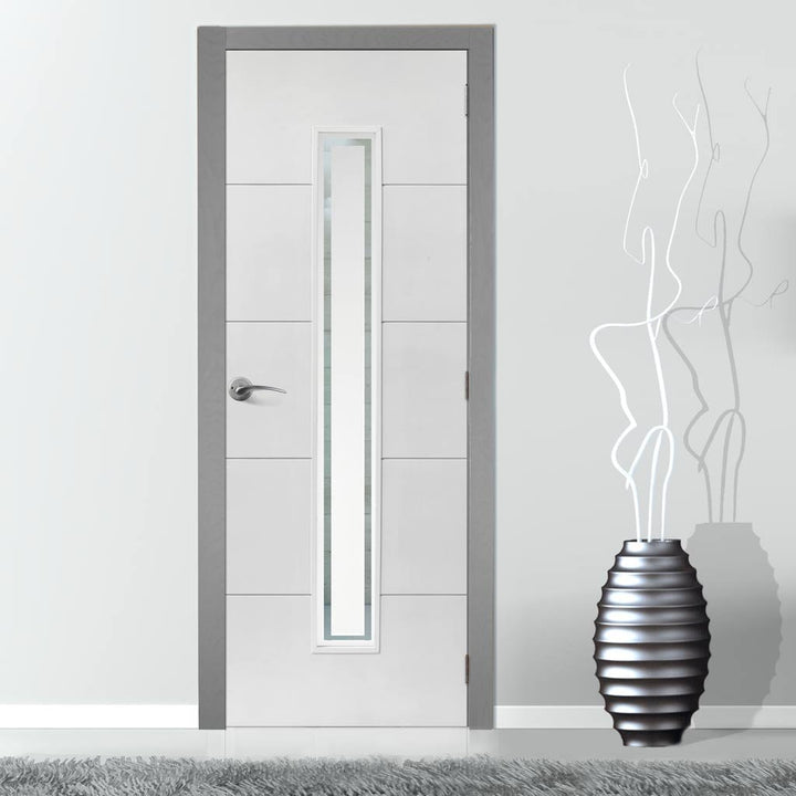 J B Kind White Contemporary Dominion Primed Flush Internal Door - Etch