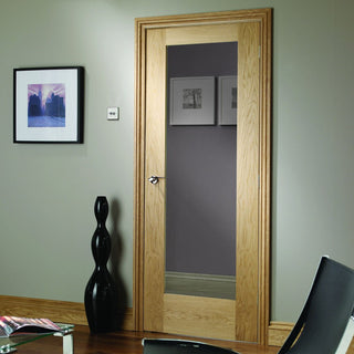 Image: Fire Rated Pattern 10 Style Oak Door - Clear Glass - 1/2 Hour Fire Rated