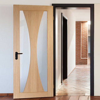 Image: Fire Rated Verona Flush Oak Door - Clear Glass - 1/2 Hour Fire Rated