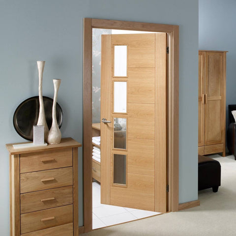 Vancouver Oak 4 Pane Internal Door Pair - Clear Glass Offset - Prefini