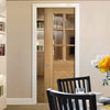 Kensington Oak Panel Single Evokit Pocket Door - Clear Bevelled Glass - Prefinished