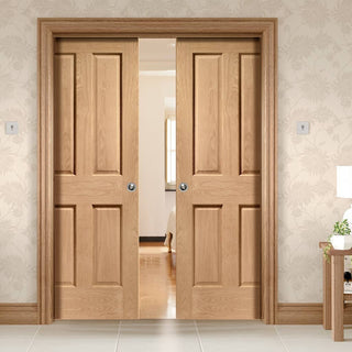 Image: Bespoke Victorian Oak 4 Panel Double Pocket Door - No Raised Mouldings