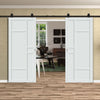 Top Mounted Black Sliding Track & Solid Wood Double Doors - Eco-Urban® Isla 6 Panel Doors DD6429 - Cloud White Premium Primed