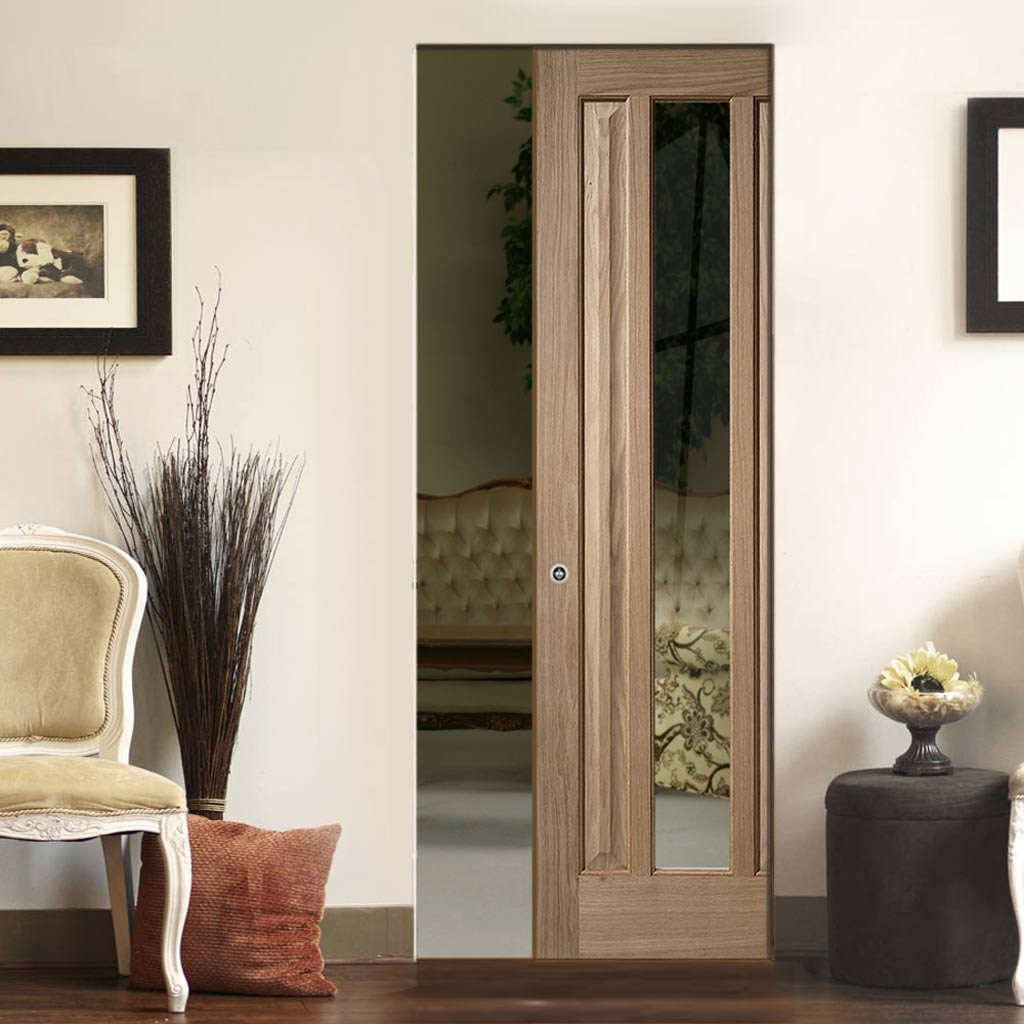 Kilburn 1 Pane Oak Absolute Evokit Single Pocket Doors - Clear Glass