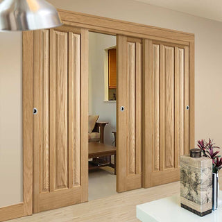 Image: Three Sliding Doors and Frame Kit - Kilburn 3 Panel Oak Door - Unfinished