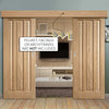 Double Sliding Door & Wall Track - Kilburn 3 Panel Oak Doors - Unfinished