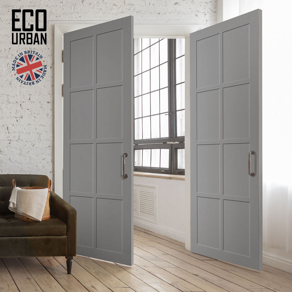 Perth 8 Panel Solid Wood Internal Door Pair UK Made DD6318  - Eco-Urban® Mist Grey Premium Primed