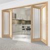 Four Folding Doors & Frame Kit - Lincoln 3 Pane Oak 2+2 - Frosted Glass - Unfinished