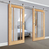 Double Sliding Door & Track - Lincoln 3 Pane Oak Doors - Clear Glass - Unfinished