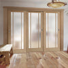 Three Sliding Doors and Frame Kit - Lincoln Glazed Oak Door - Frosted Glass - Unfinished