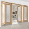 Six Folding Doors & Frame Kit - Lincoln 3 Pane Oak 3+3 - Frosted Glass - Unfinished