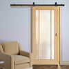 Top Mounted Black Sliding Track & Door - Lincoln Oak Door - Frosted Glass - Unfinished