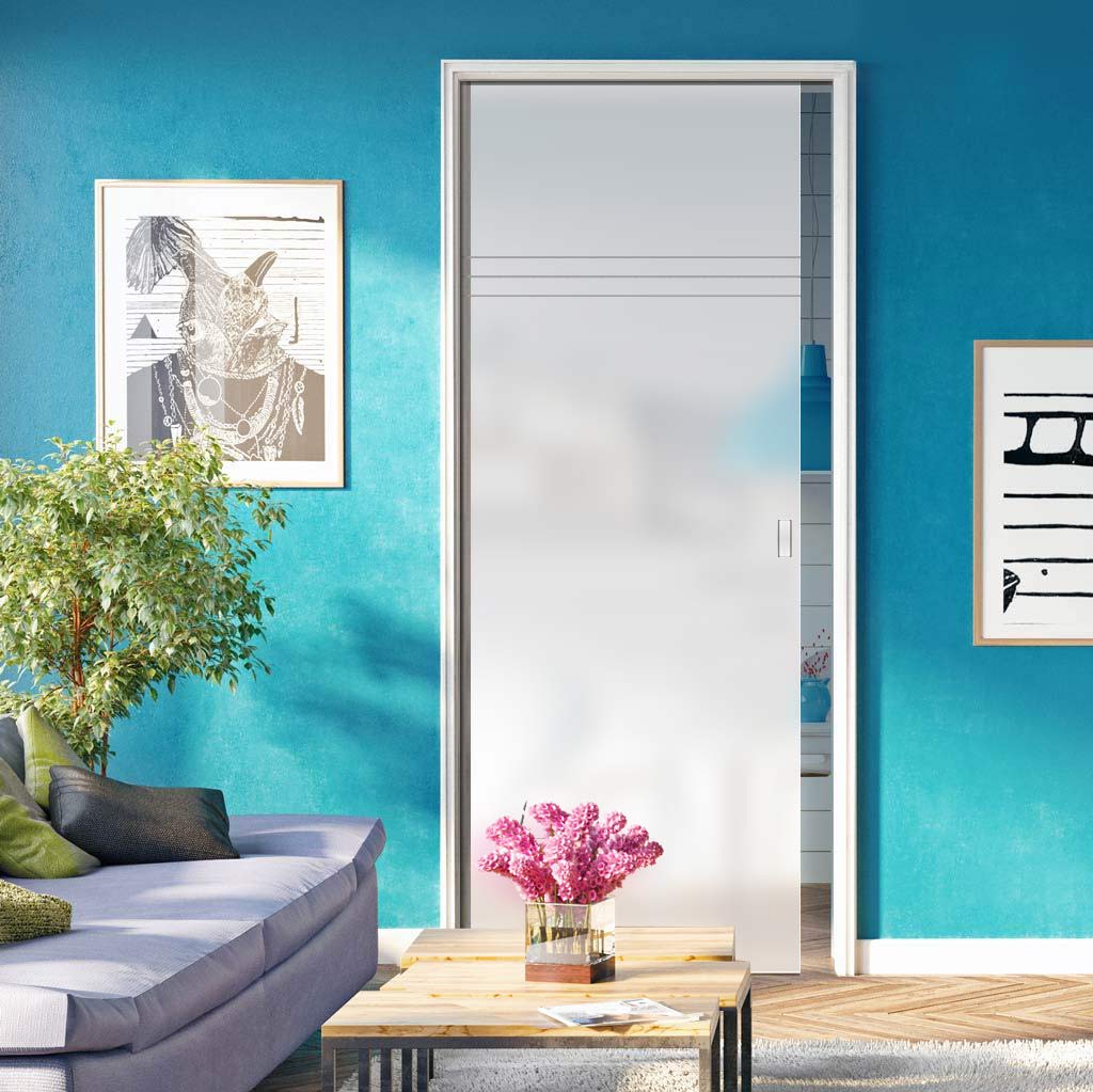 Linton 8mm Obscure Glass - Obscure Printed Design - Single Evokit Glass Pocket Door