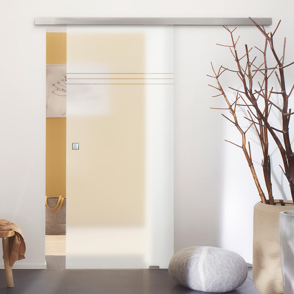 Single Glass Sliding Door - Linton 8mm Obscure Glass - Clear Printed Design - Planeo 60 Pro Kit