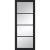 Top Mounted Black Sliding Track & Double Door - Soho 4 Pane Charcoal Doors - Clear Glass - Prefinished