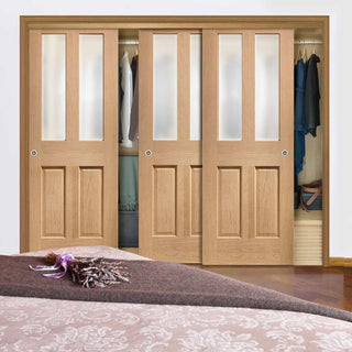 Image: Bespoke Thruslide Malton Oak Glazed 3 Door Wardrobe and Frame Kit - Prefinished