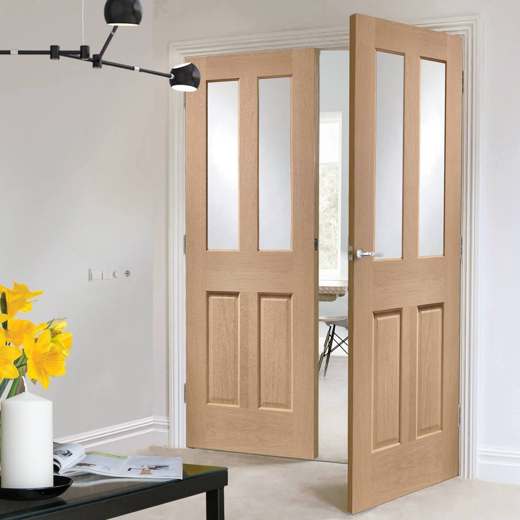 Bespoke Malton Oak Glazed Door Pair - No Raised Mouldings - Prefinished