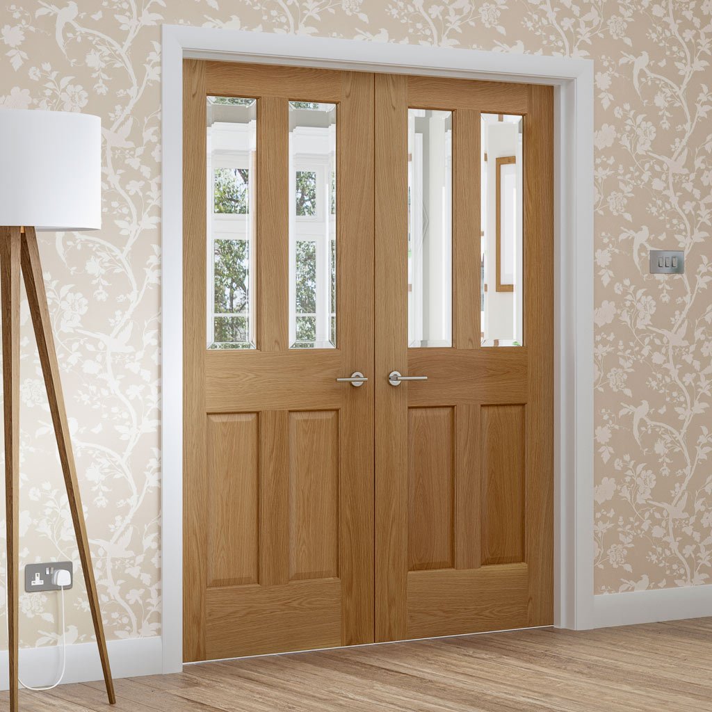 Malton Oak Door Pair - Bevelled Clear Glass - Internal Door Pair