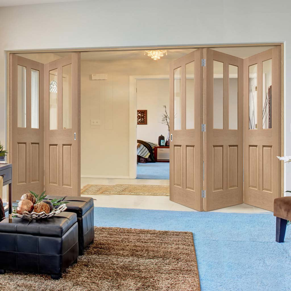 Bespoke Thrufold Malton Oak Glazed Folding 3+2 Door - No Raised Mouldings