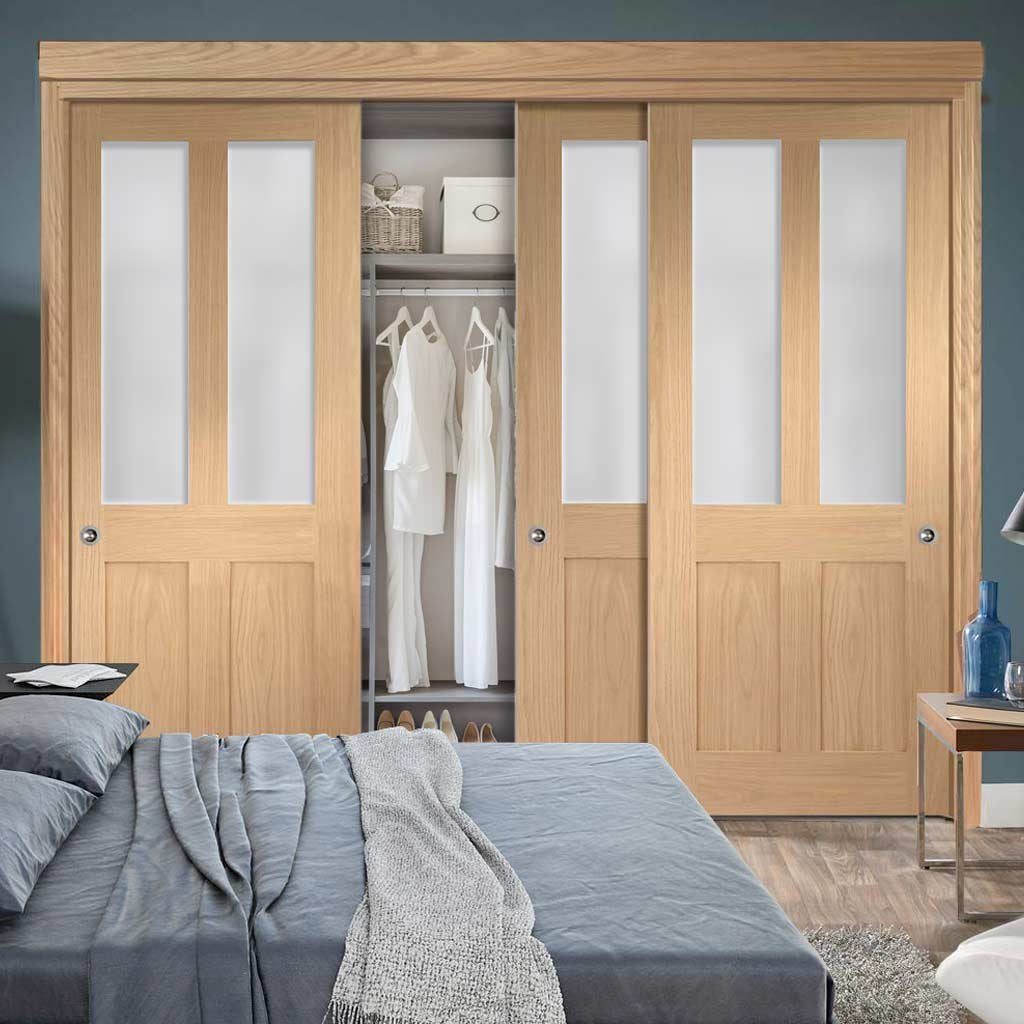 Bespoke Thruslide Malton Oak Shaker 2L Glazed 3 Door Wardrobe and Frame Kit