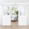 Double Sliding Door & Wall Track - Malton Shaker Doors - Clear Glass - White Primed