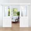 Double Sliding Door & Wall Track - Malton Shaker Doors - Clear Glass - White Primed