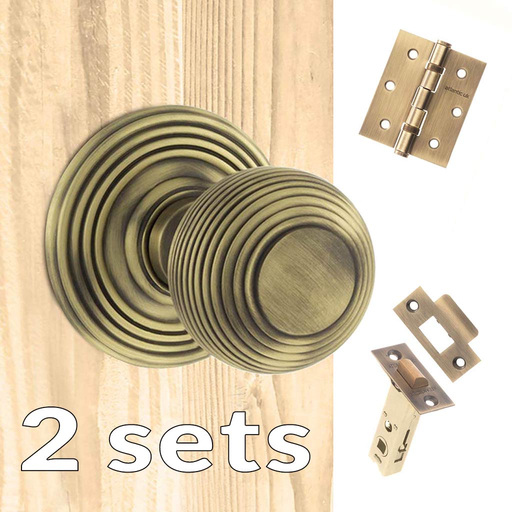 Two Pack Ripon Reeded Old English Mortice Knob - Matt Antique Brass