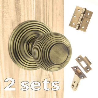 Image: Two Pack Ripon Reeded Old English Mortice Knob - Matt Antique Brass