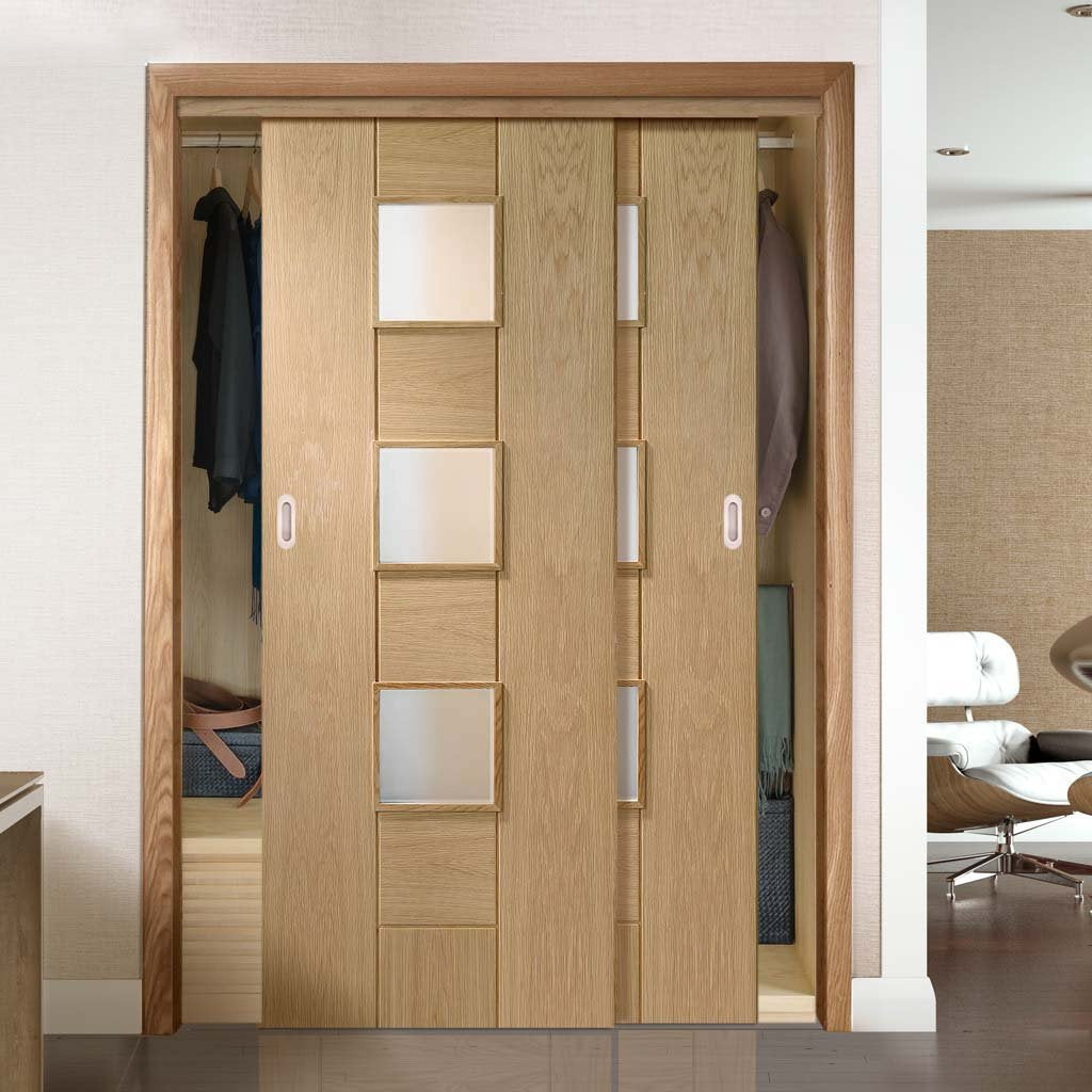 Bespoke Thruslide Messina Oak Glazed 2 Door Wardrobe and Frame Kit - Prefinished