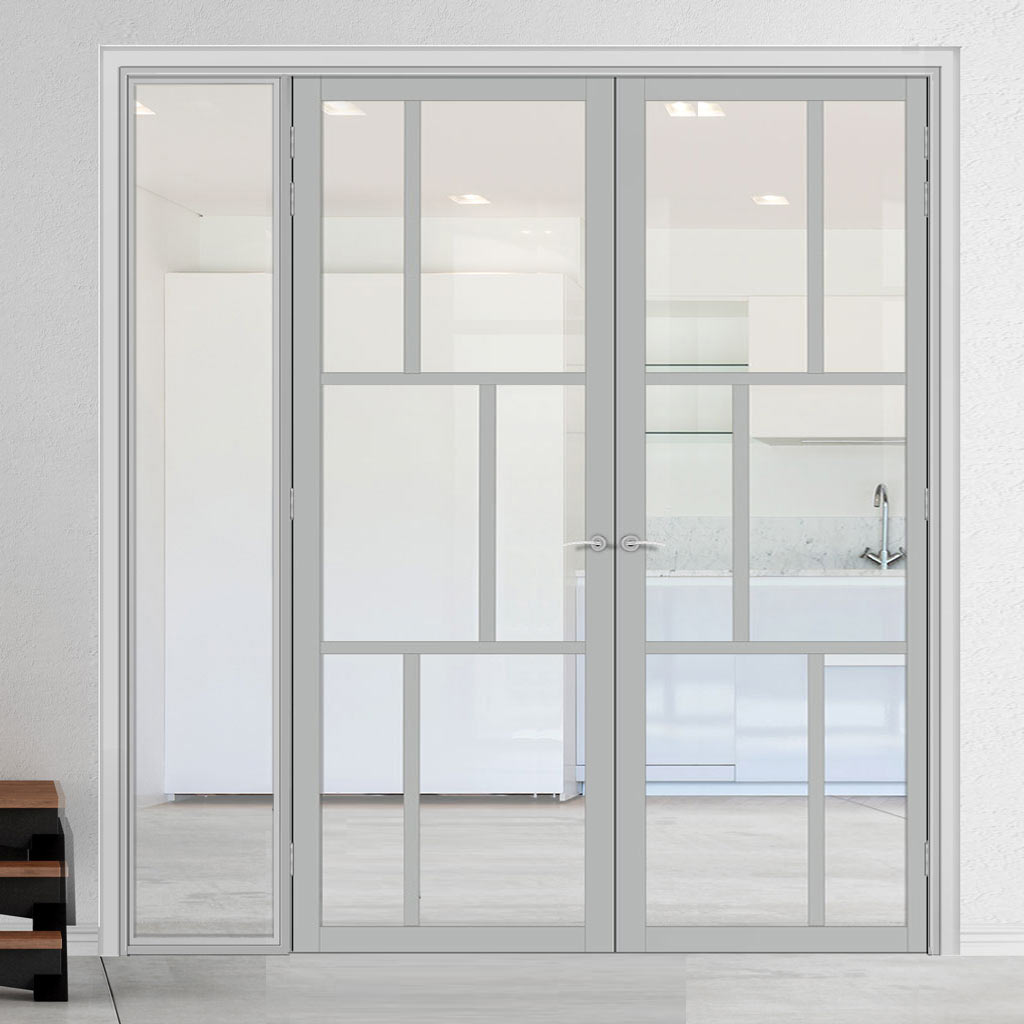 Room Divider - Handmade Eco-Urban® Milan Door Pair DD6422C - Clear Glass - Premium Primed - Colour & Size Options