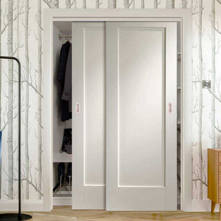 Image: Two Sliding Wardrobe Doors & Frame Kit - Pattern 10 Style 1P Door - White Primed