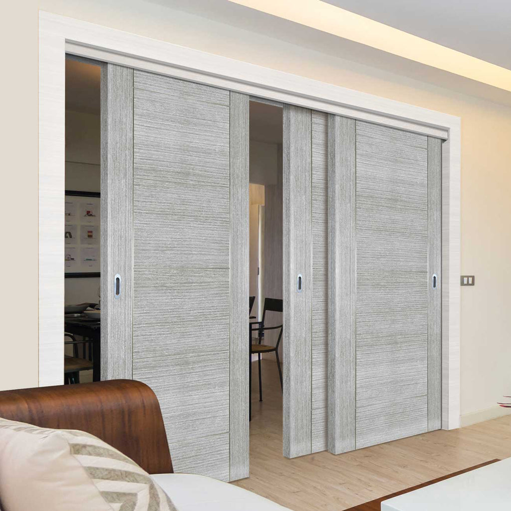 Pass-Easi Three Sliding Doors and Frame Kit - Montreal Prefinished Light Grey Ash Door