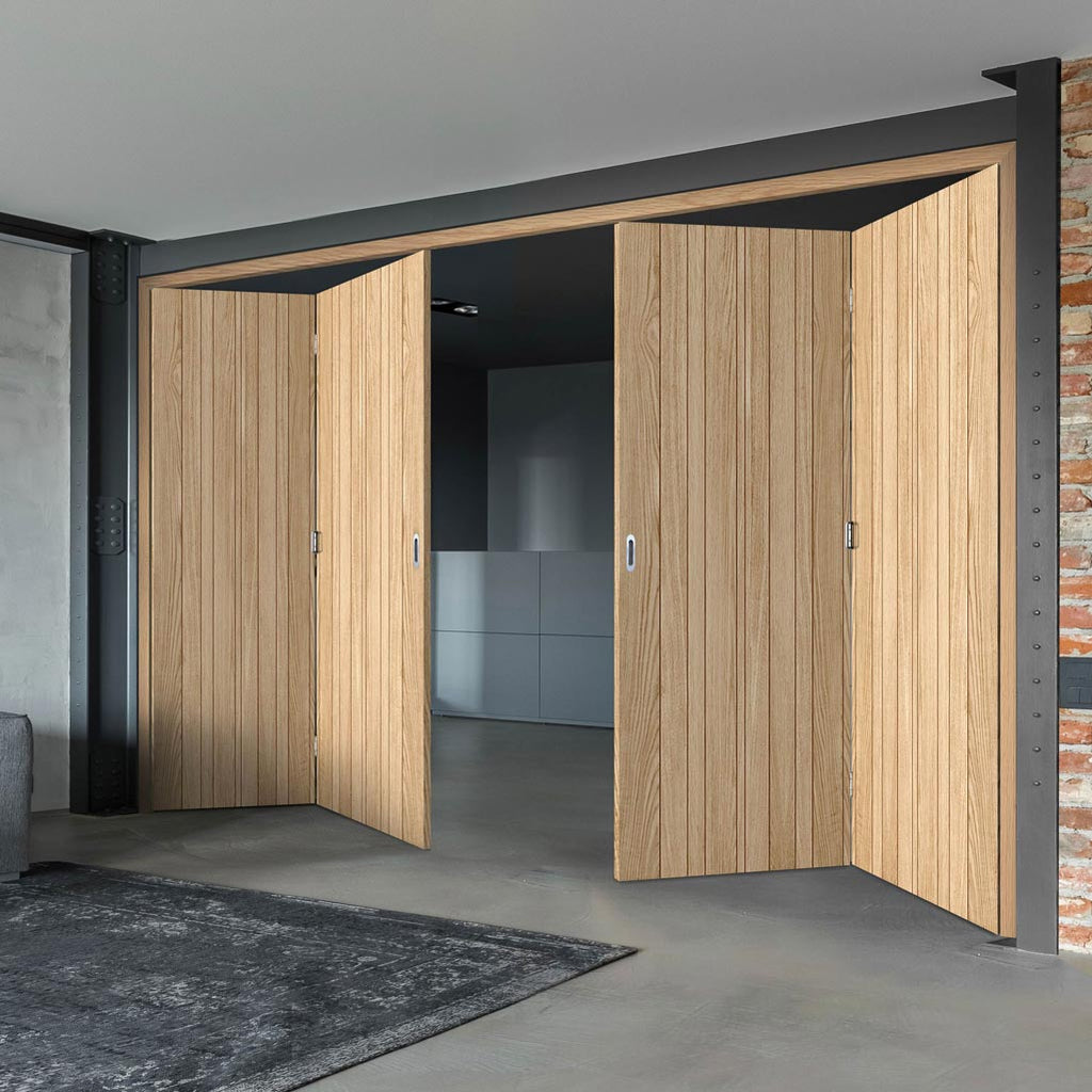 Four Folding Doors & Frame Kit - Montreal Oak Flush Internal 2+2 - Prefinished