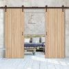 Double Sliding Door & Arrowhead Antique Rust Track - Montreal Oak Flush Internal Door - Prefinished