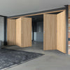 Five Folding Doors & Frame Kit - Montreal Oak Flush Internal 3+2 - Prefinished