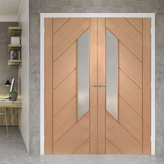 Image: Monza Oak Internal Door Pair Glazed - Frosted Glass