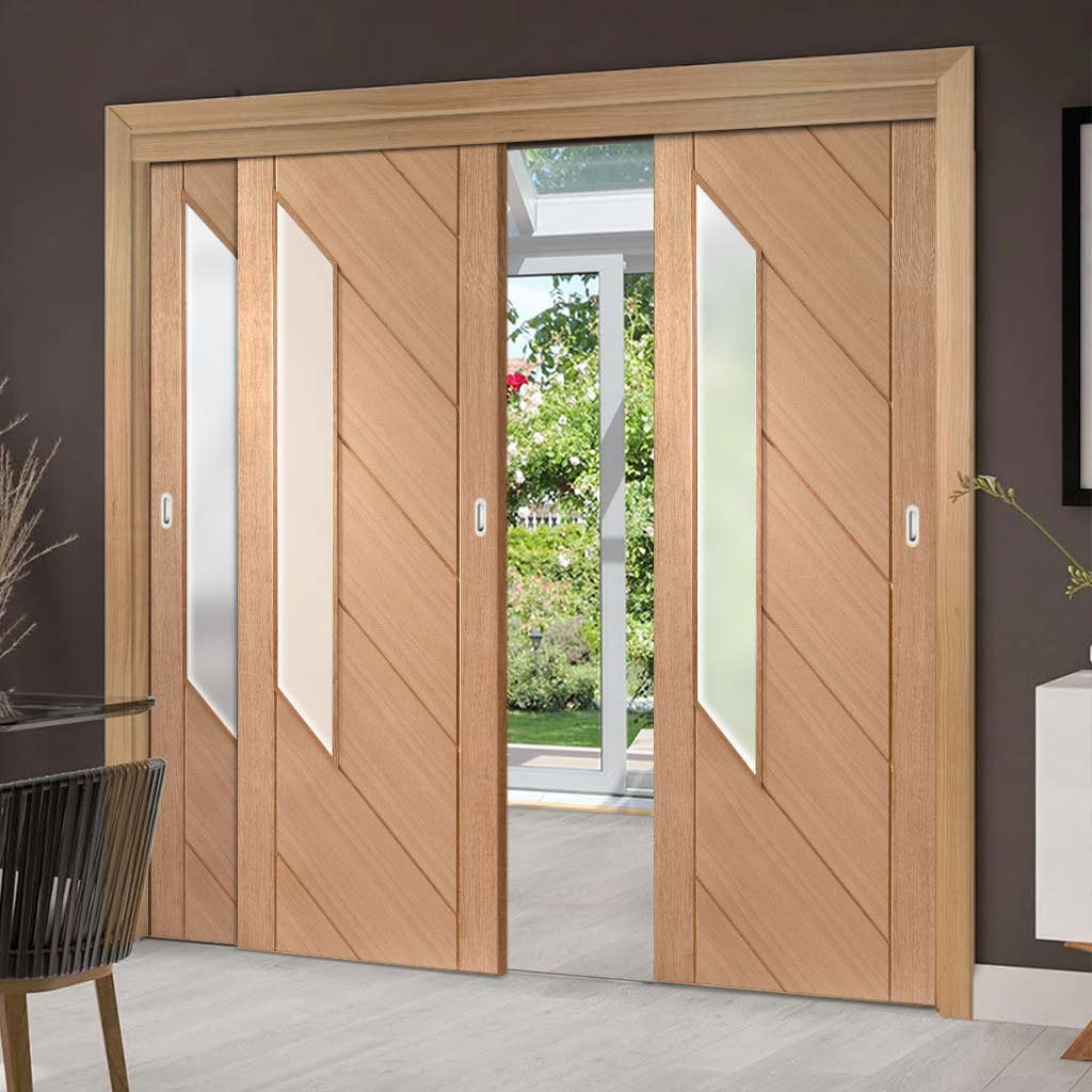 Bespoke Thruslide Monza Oak Glazed - 3 Sliding Doors and Frame Kit