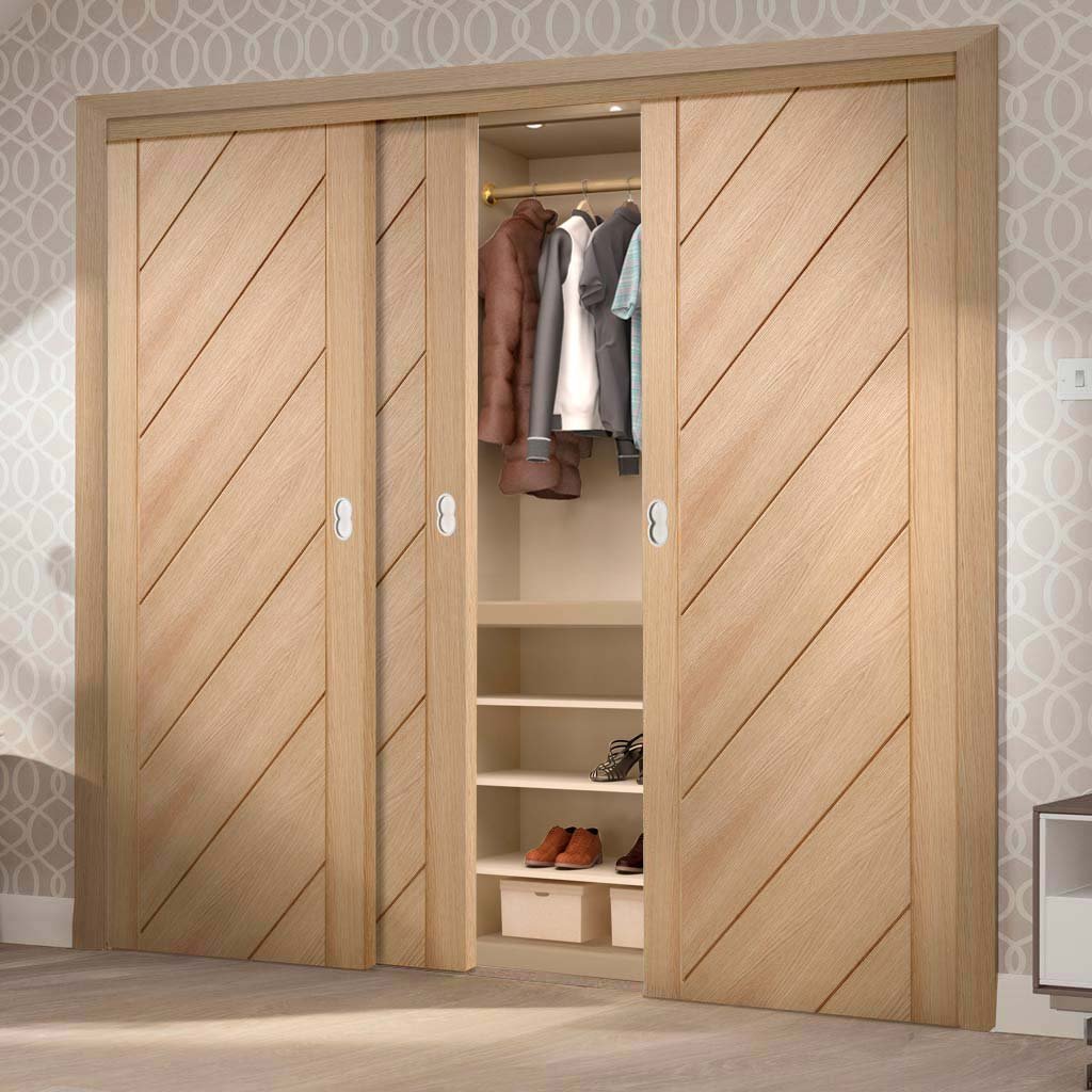 Minimalist Wardrobe Door & Frame Kit - Three Monza Oak Doors - Unfinished 