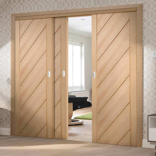 Image: Three Sliding Doors and Frame Kit - Monza Oak Door - Unfinished