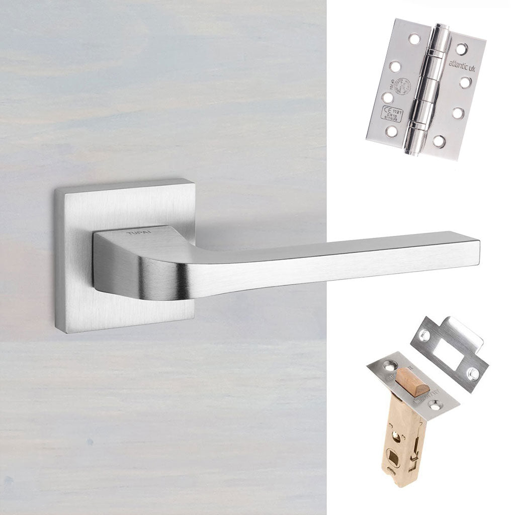 Tupai Rapido CurvaLine Valbona Fire Lever on Square Rose - Satin Chrome Handle Pack